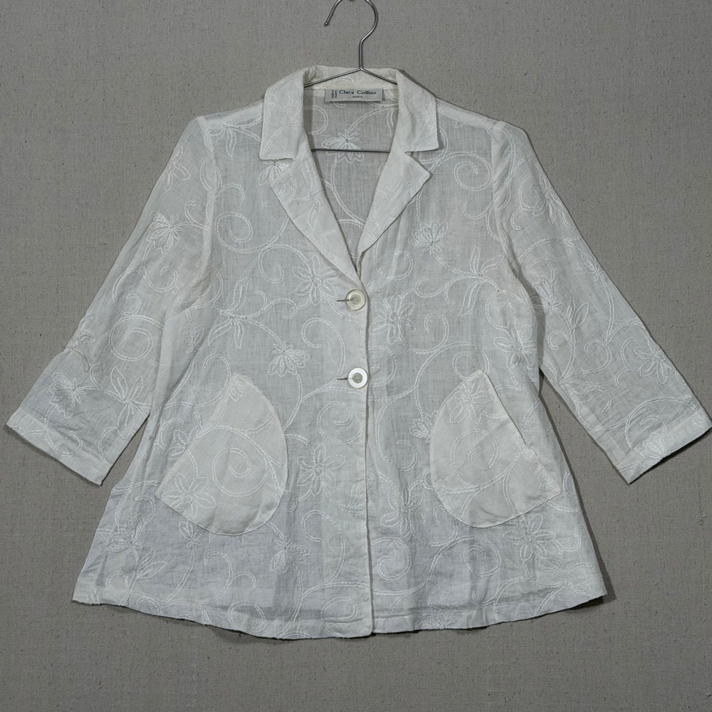 Clara Collins Paris blazer cotton floral Embroidered French Cottagecore Costal